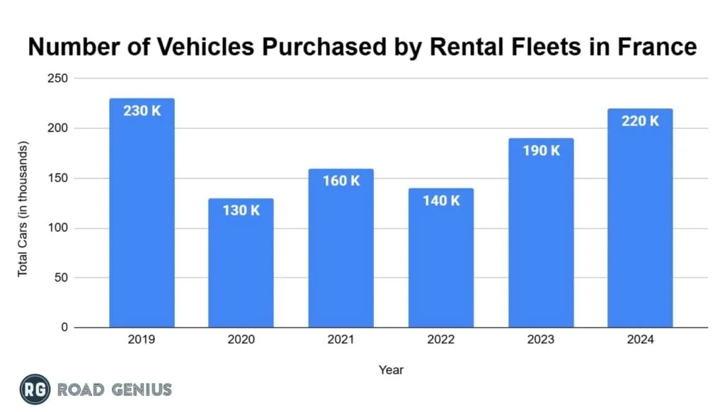 Chart of new vehicles sold to car rental fleets in France