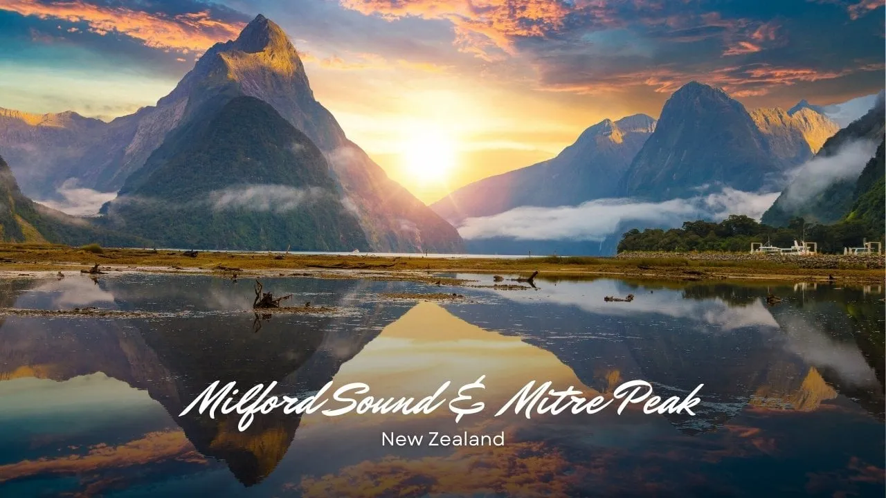 Mitre Peak rising over Milford Sound, New Zealand
